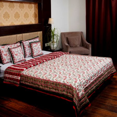 Crimson Bloom Jaipuri Quilt
